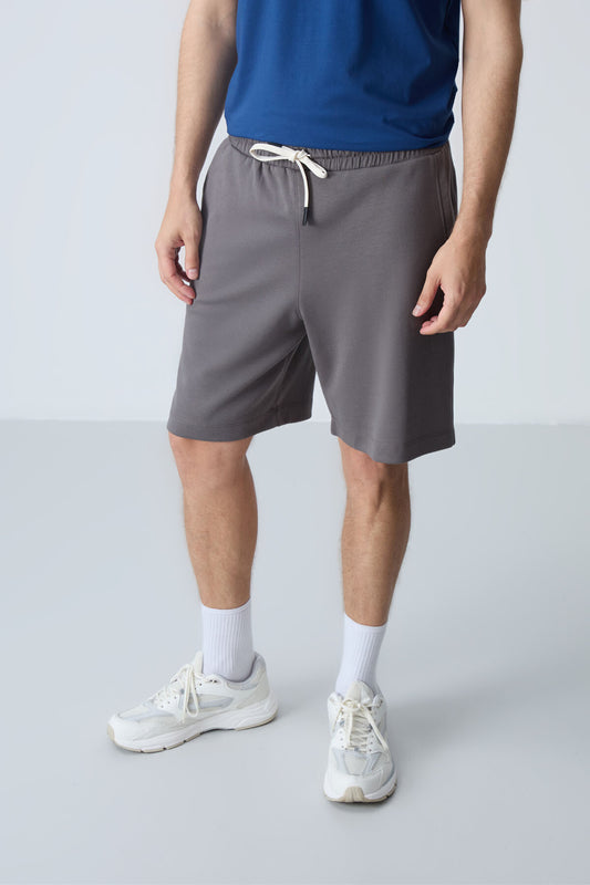 Dark Grey Cotton Thick Soft Textured Standard Fit Basic Men's Shorts - 81275