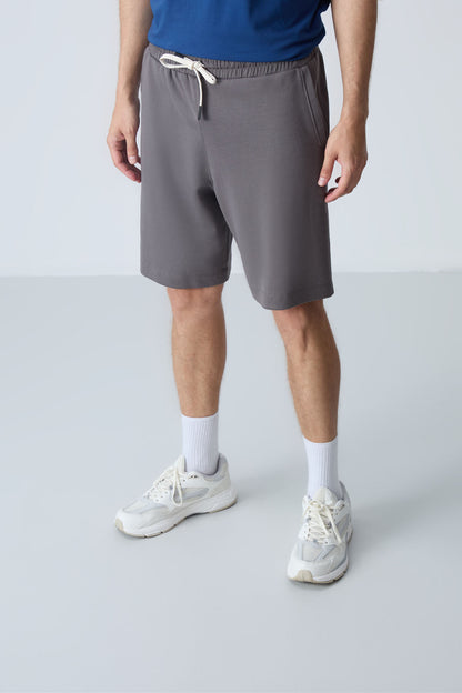 Dark Grey Cotton Thick Soft Textured Standard Fit Basic Men's Shorts - 81275