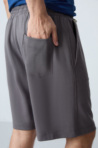 Dark Grey Cotton Thick Soft Textured Standard Fit Basic Men's Shorts - 81275