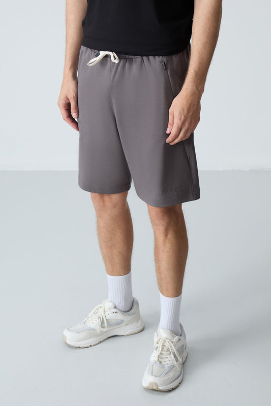 Dark Grey Cotton Thick Soft Textured Standard Fit Basic Men's Shorts - 81276