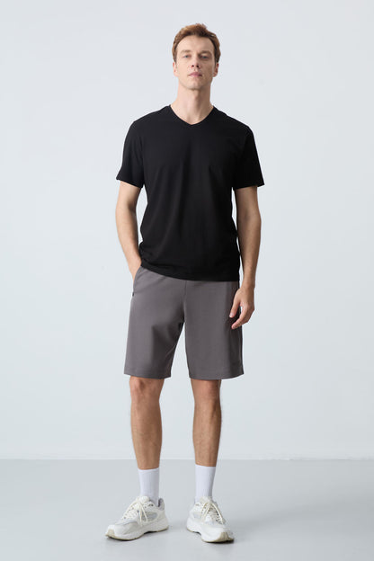 Dark Grey Cotton Thick Soft Textured Standard Fit Basic Men's Shorts - 81276
