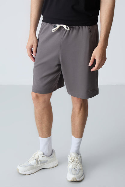 Dark Grey Cotton Thick Soft Textured Standard Fit Basic Men's Shorts - 81276