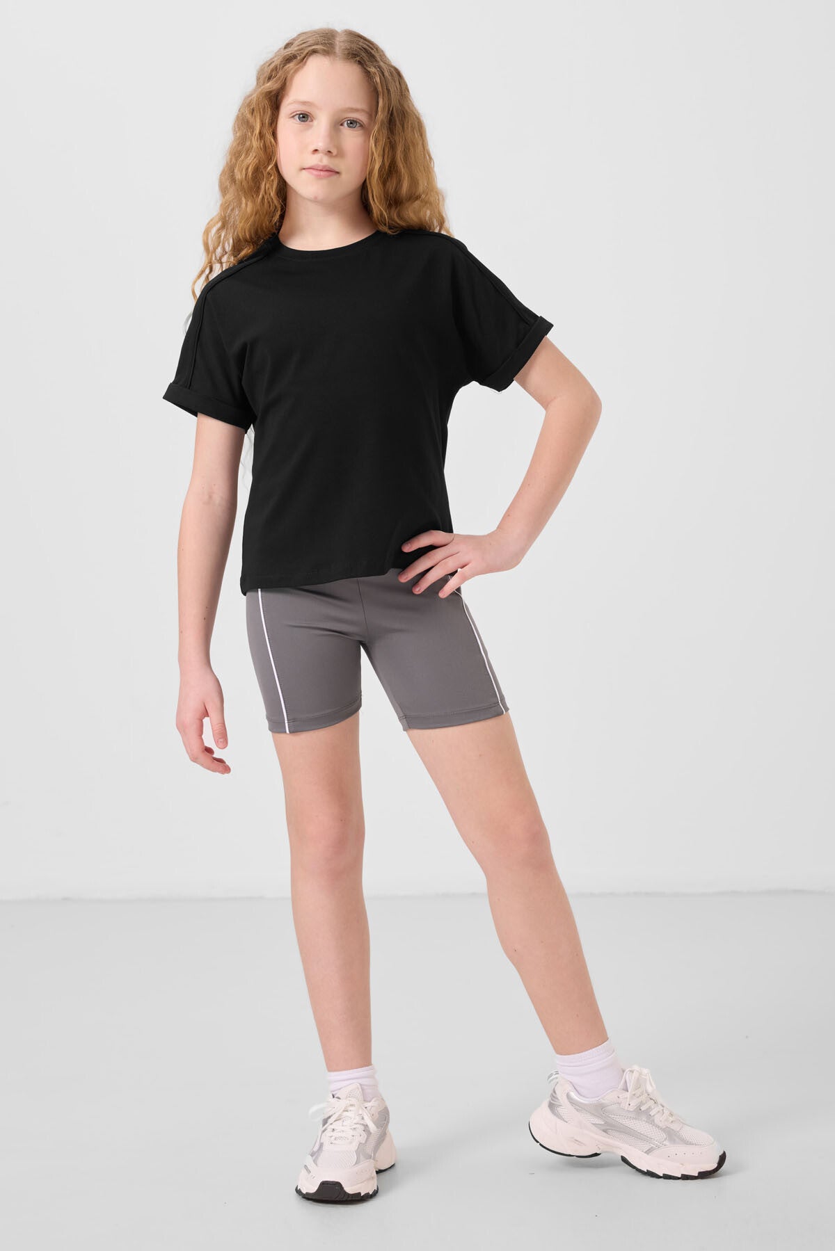 dark gray elastic Standard Fit Basic Performance Girls Tights - 75189