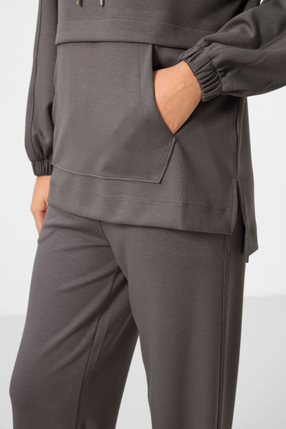 Dark Gray Soft Textured Hooded Oversize Women's Tracksuit Tunic Set - 95348