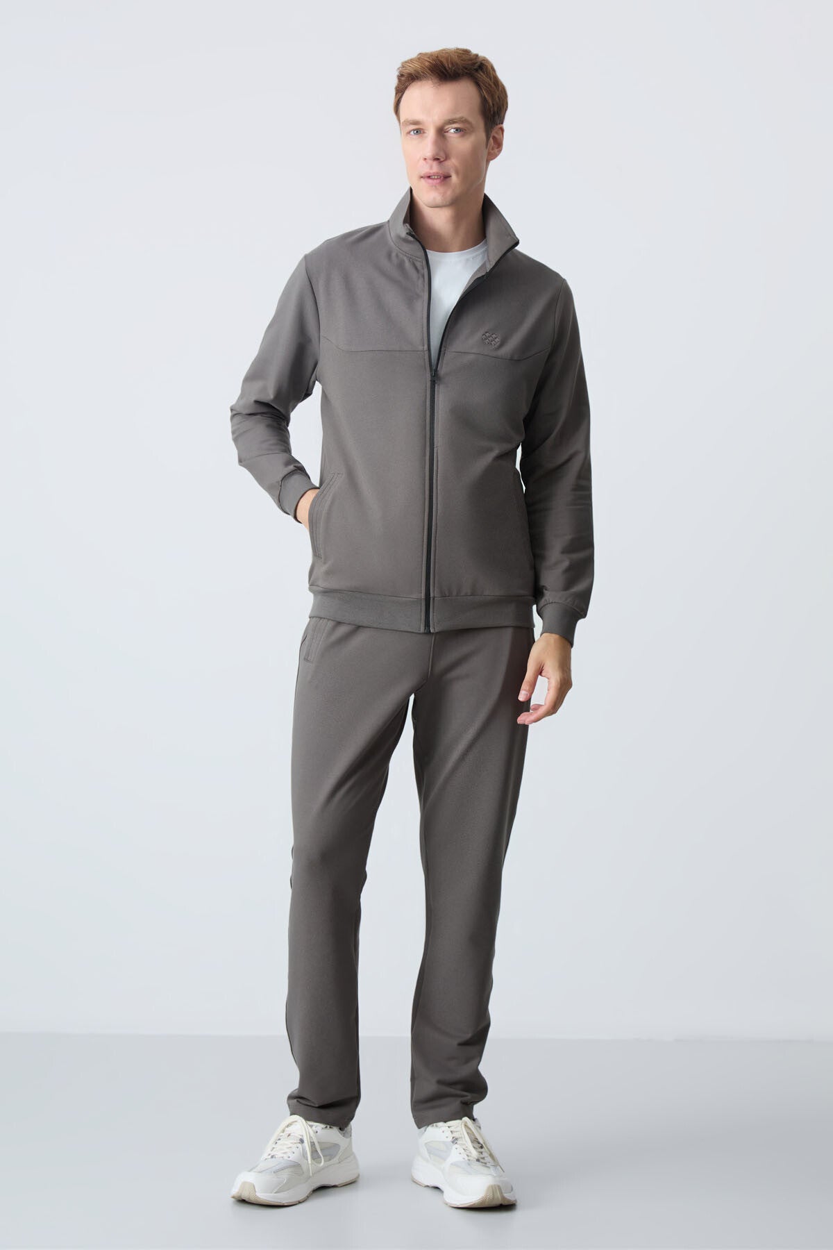 Dark Grey Cotton Thick Soft Textured Comfort Fit Basic Men's Tracksuit Set - 85260
