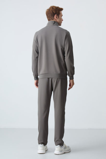 Dark Grey Cotton Thick Soft Textured Comfort Fit Basic Men's Tracksuit Set - 85260