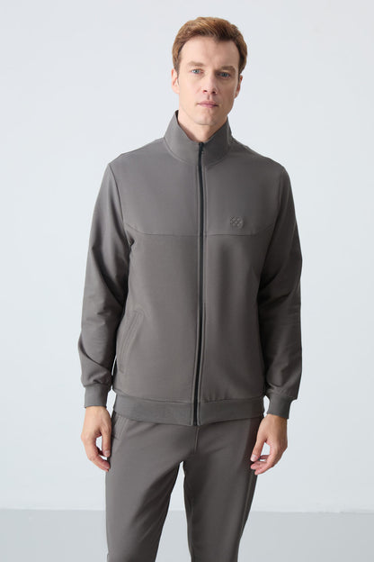 Dark Grey Cotton Thick Soft Textured Comfort Fit Basic Men's Tracksuit Set - 85260