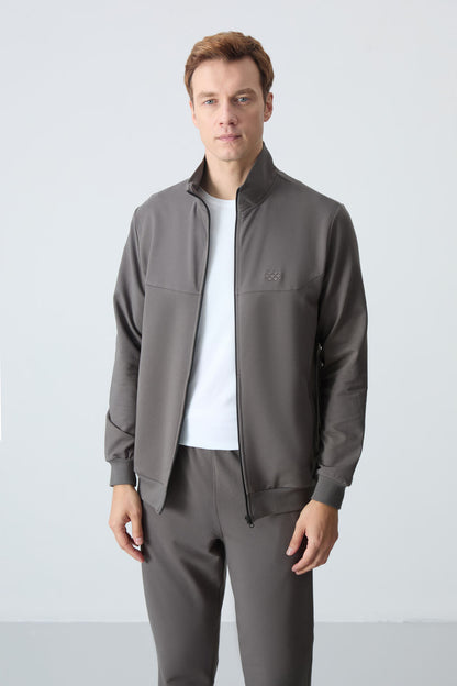 Dark Grey Cotton Thick Soft Textured Comfort Fit Basic Men's Tracksuit Set - 85260