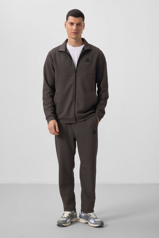 Dark Gray Textured Surface Comfortable Fit Men's Tracksuit Set - 85273