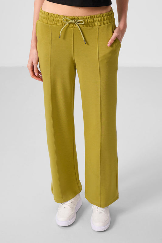 Dark Mustard Soft Textured Pocketed Front Seam Detailed Women's Palazzo Trousers - 94670