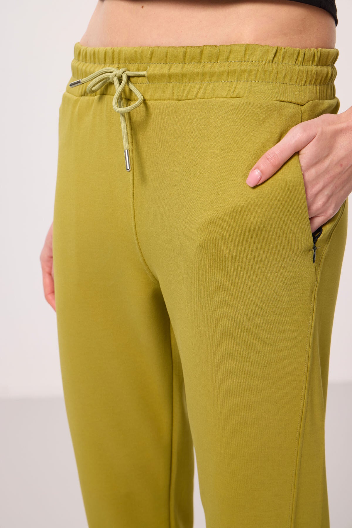 Dark Mustard Soft Textured Hidden Zipper Slim Leg Women's Trousers - 94668