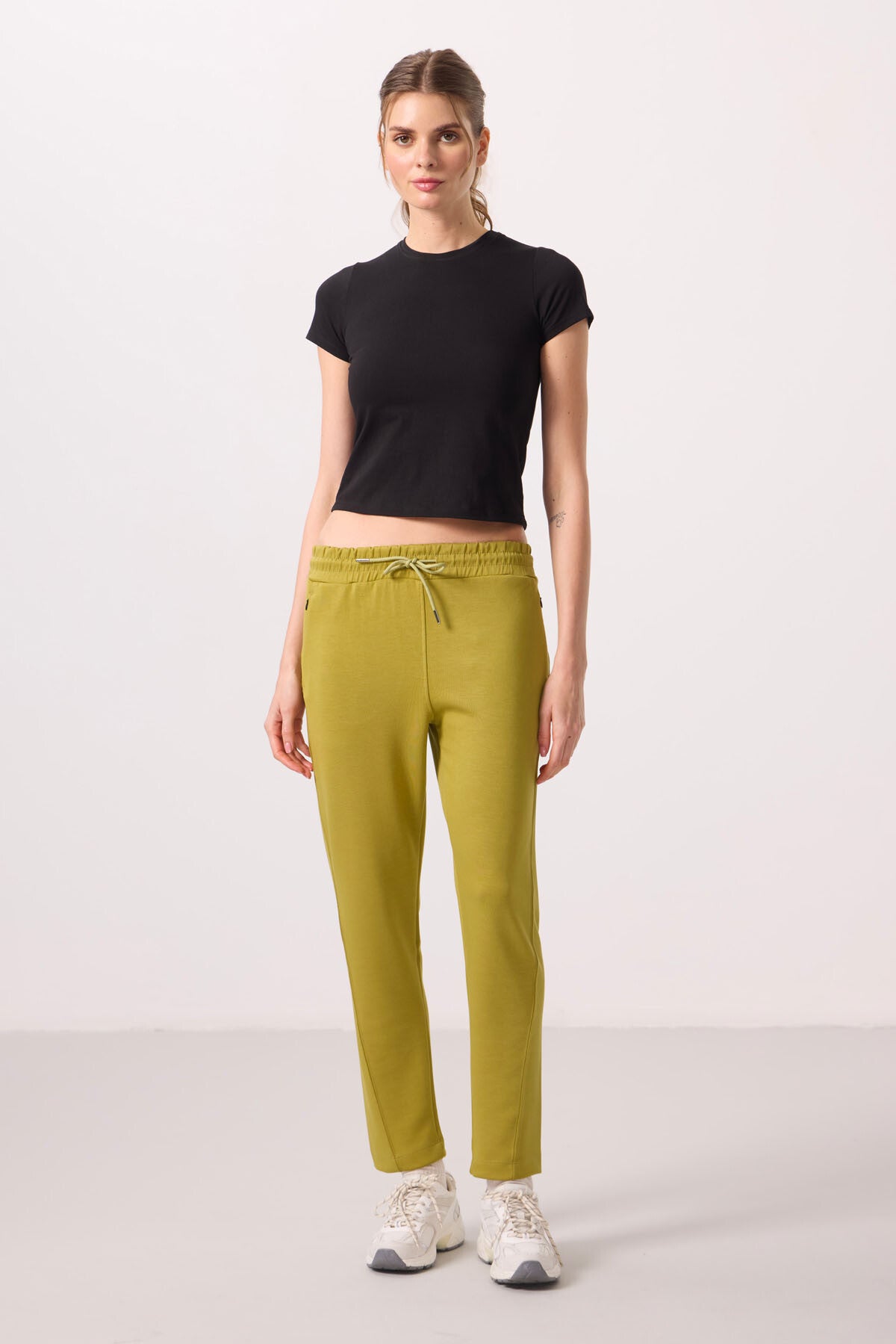 Dark Mustard Soft Textured Hidden Zipper Slim Leg Women's Trousers - 94668