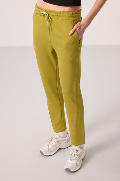 Dark Mustard Soft Textured Hidden Zipper Slim Leg Women's Trousers - 94668