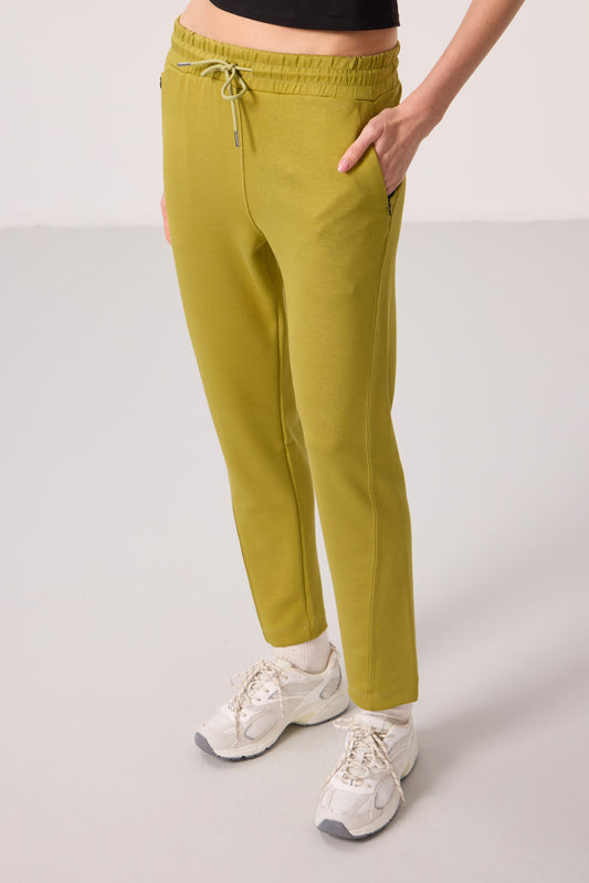 Dark Mustard Soft Textured Hidden Zipper Slim Leg Women's Trousers - 94668