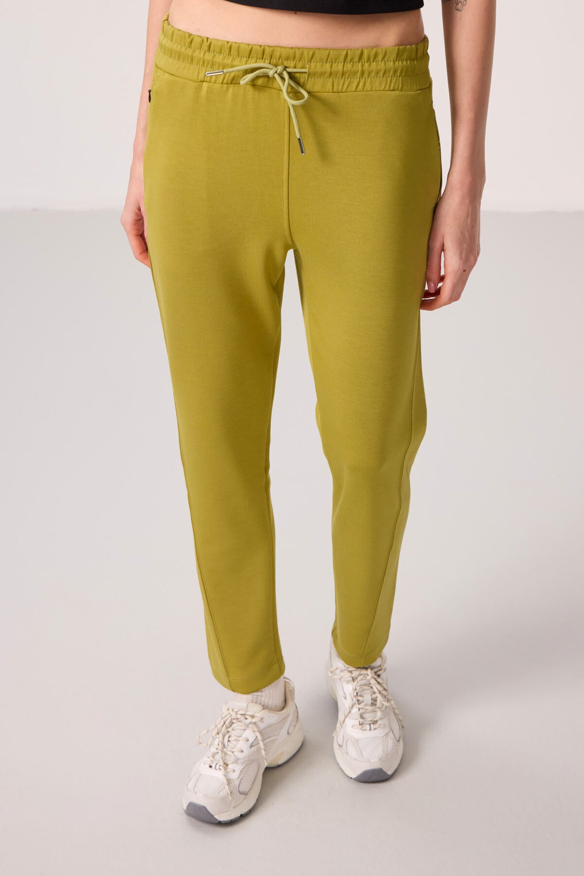 Dark Mustard Soft Textured Hidden Zipper Slim Leg Women's Trousers - 94668