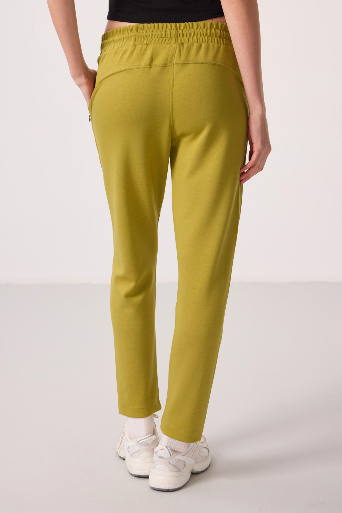 Dark Mustard Soft Textured Hidden Zipper Slim Leg Women's Trousers - 94668