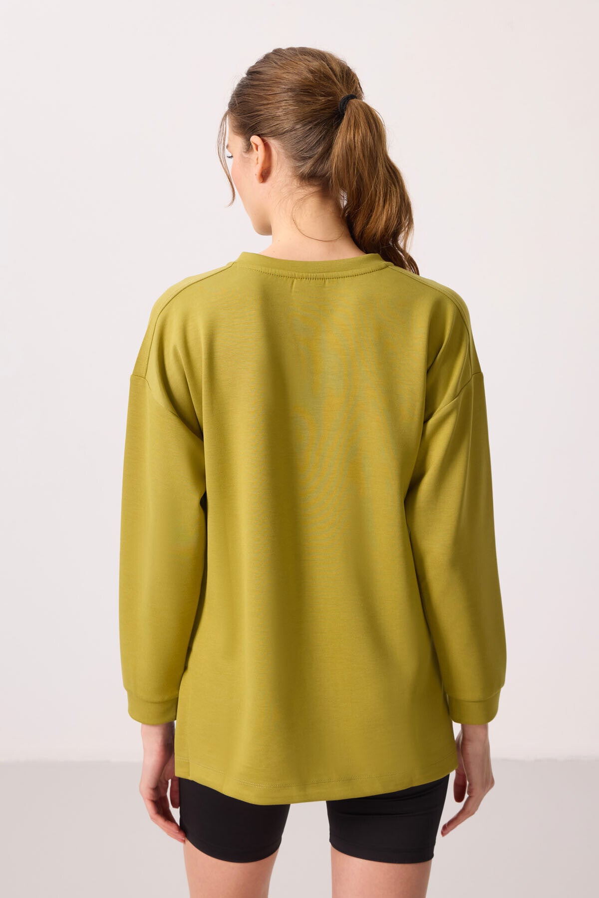 Dark Mustard Soft Textured O Collar Comfort Fit Women's Tunic Sweatshirt - 97305