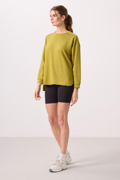 Dark Mustard Soft Textured O Collar Comfort Fit Women's Tunic Sweatshirt - 97305