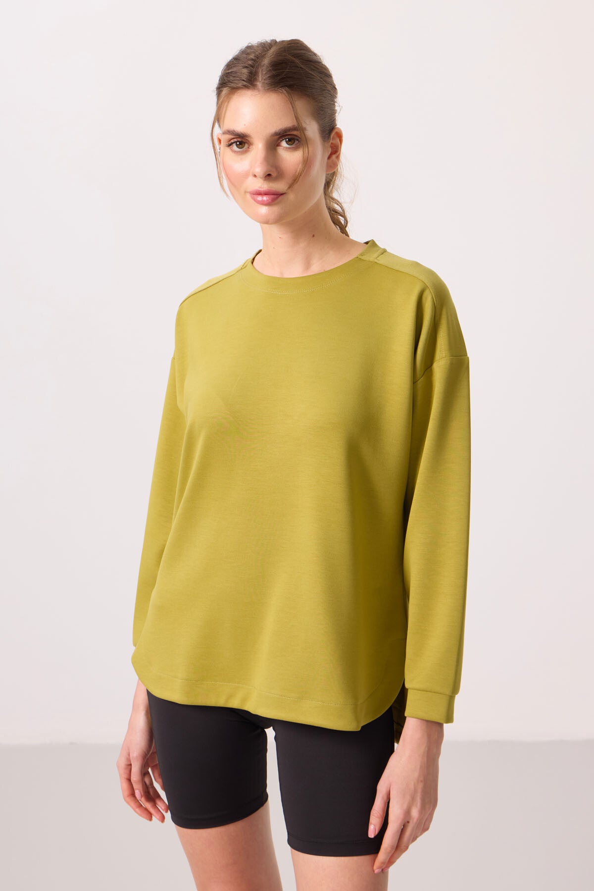 Dark Mustard Soft Textured O Collar Comfort Fit Women's Tunic Sweatshirt - 97305