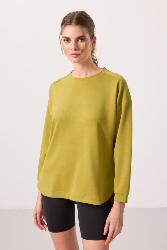 Dark Mustard Soft Textured O Collar Comfort Fit Women's Tunic Sweatshirt - 97305