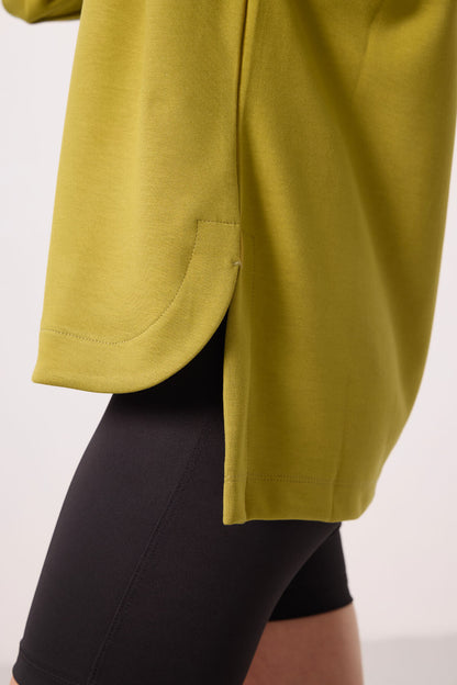 Dark Mustard Soft Textured O Collar Comfort Fit Women's Tunic Sweatshirt - 97305