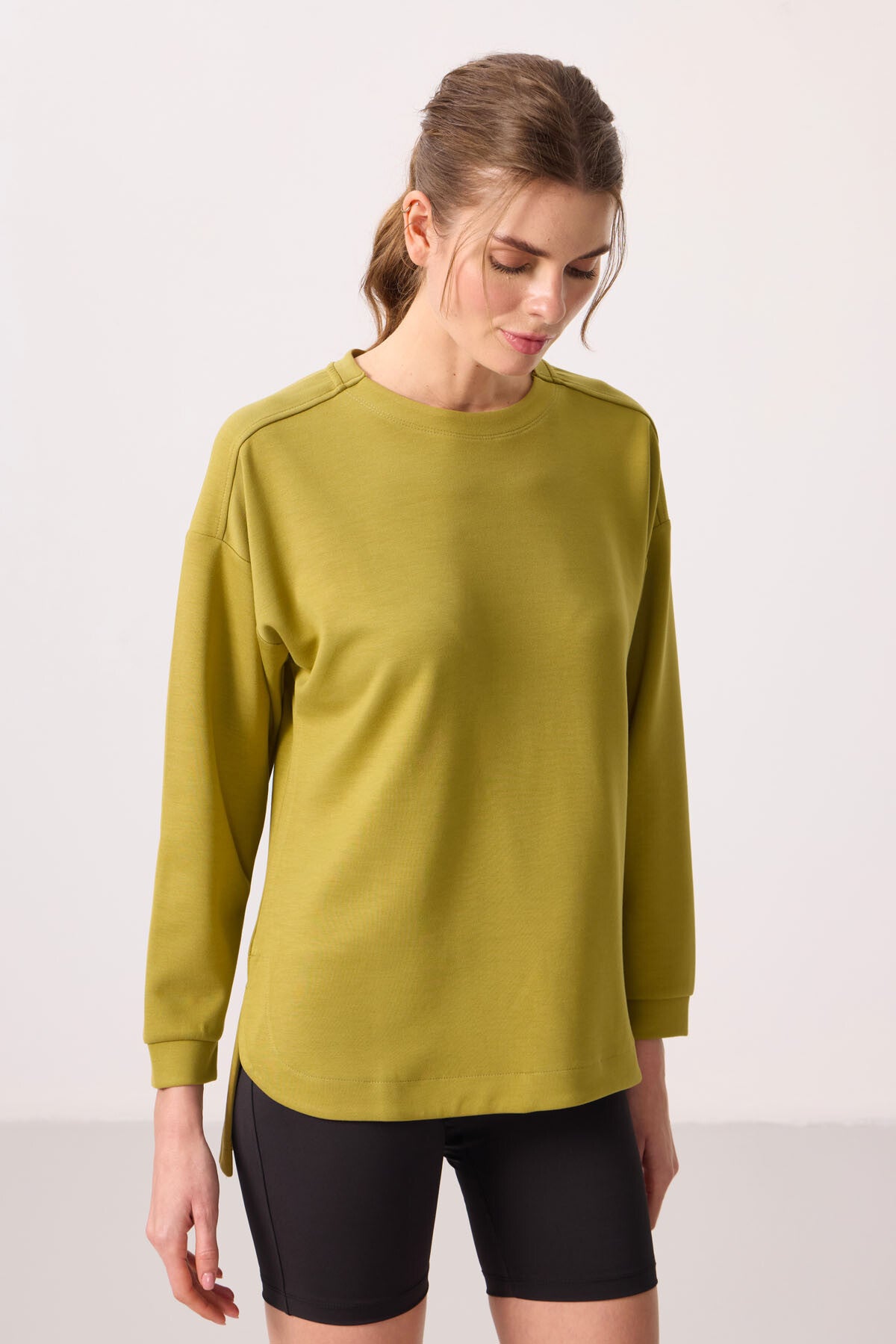 Dark Mustard Soft Textured O Collar Comfort Fit Women's Tunic Sweatshirt - 97305