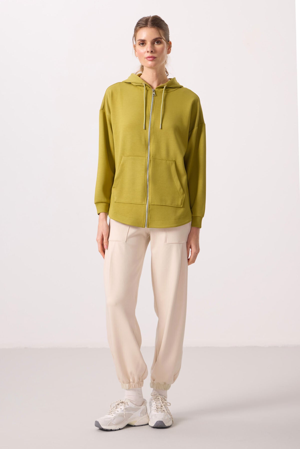 Dark Mustard Soft Textured Hooded Oversize Women's Tunic Sweatshirt - 97302