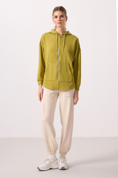 Dark Mustard Soft Textured Hooded Oversize Women's Tunic Sweatshirt - 97302