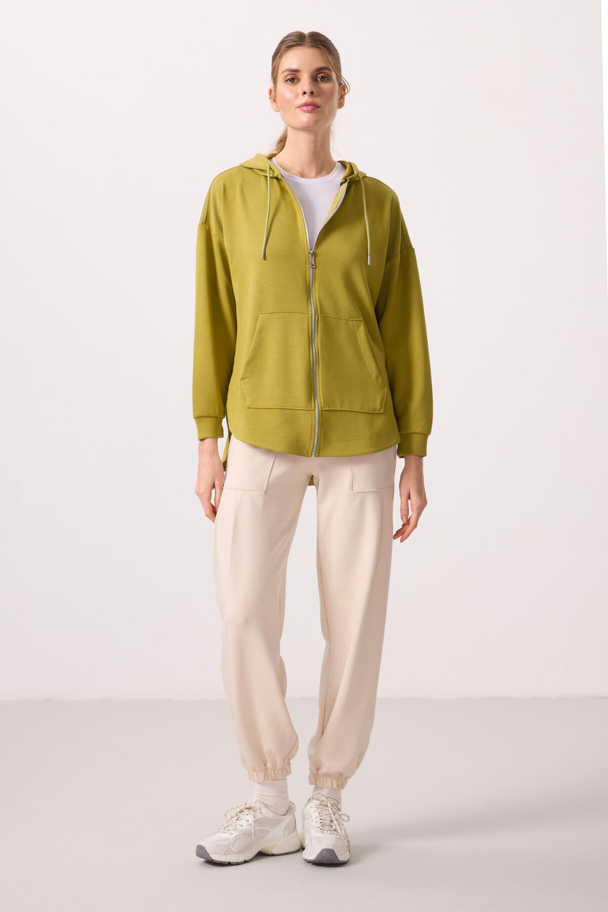 Dark Mustard Soft Textured Hooded Oversize Women's Tunic Sweatshirt - 97302