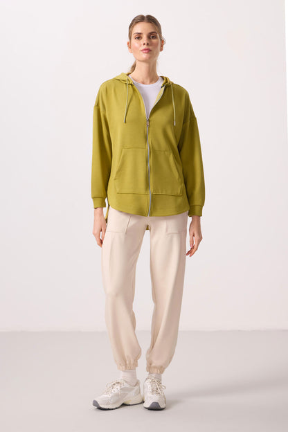 Dark Mustard Soft Textured Hooded Oversize Women's Tunic Sweatshirt - 97302