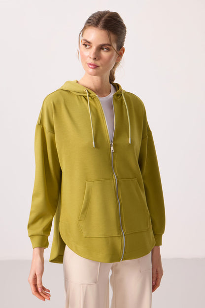 Dark Mustard Soft Textured Hooded Oversize Women's Tunic Sweatshirt - 97302