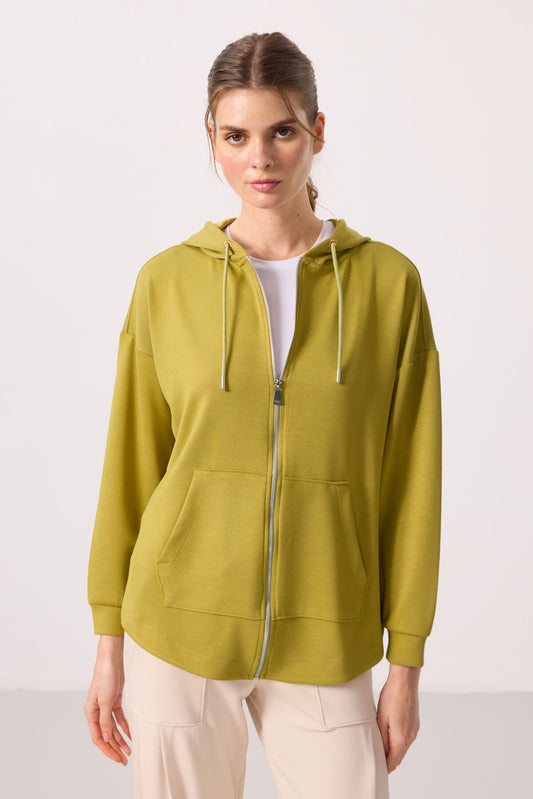 Dark Mustard Soft Textured Hooded Oversize Women's Tunic Sweatshirt - 97302