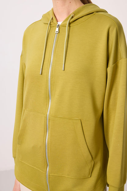 Dark Mustard Soft Textured Hooded Oversize Women's Tunic Sweatshirt - 97302
