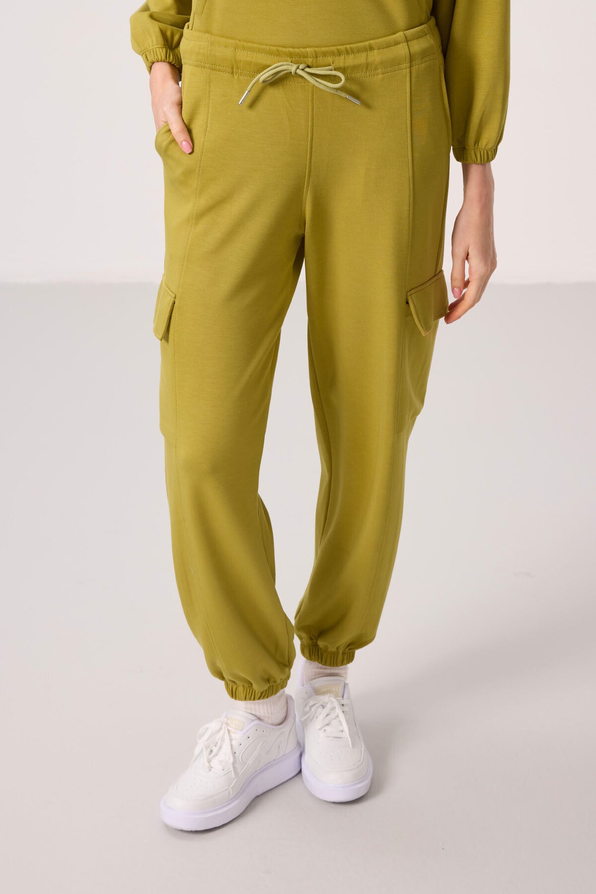 Dark Mustard Soft Textured High Neck Hidden Zipper Oversize Women's Tracksuit Set - 95351