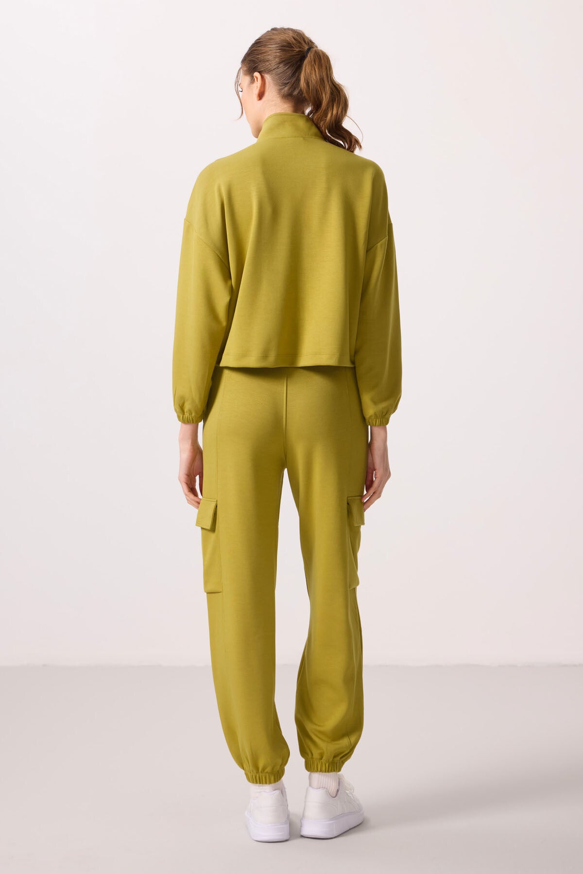 Dark Mustard Soft Textured High Neck Hidden Zipper Oversize Women's Tracksuit Set - 95351