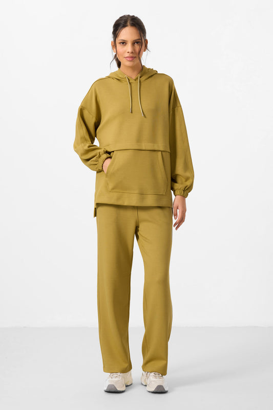 Dark Mustard Soft Textured Hooded Oversize Women's Tracksuit Tunic Set - 95348