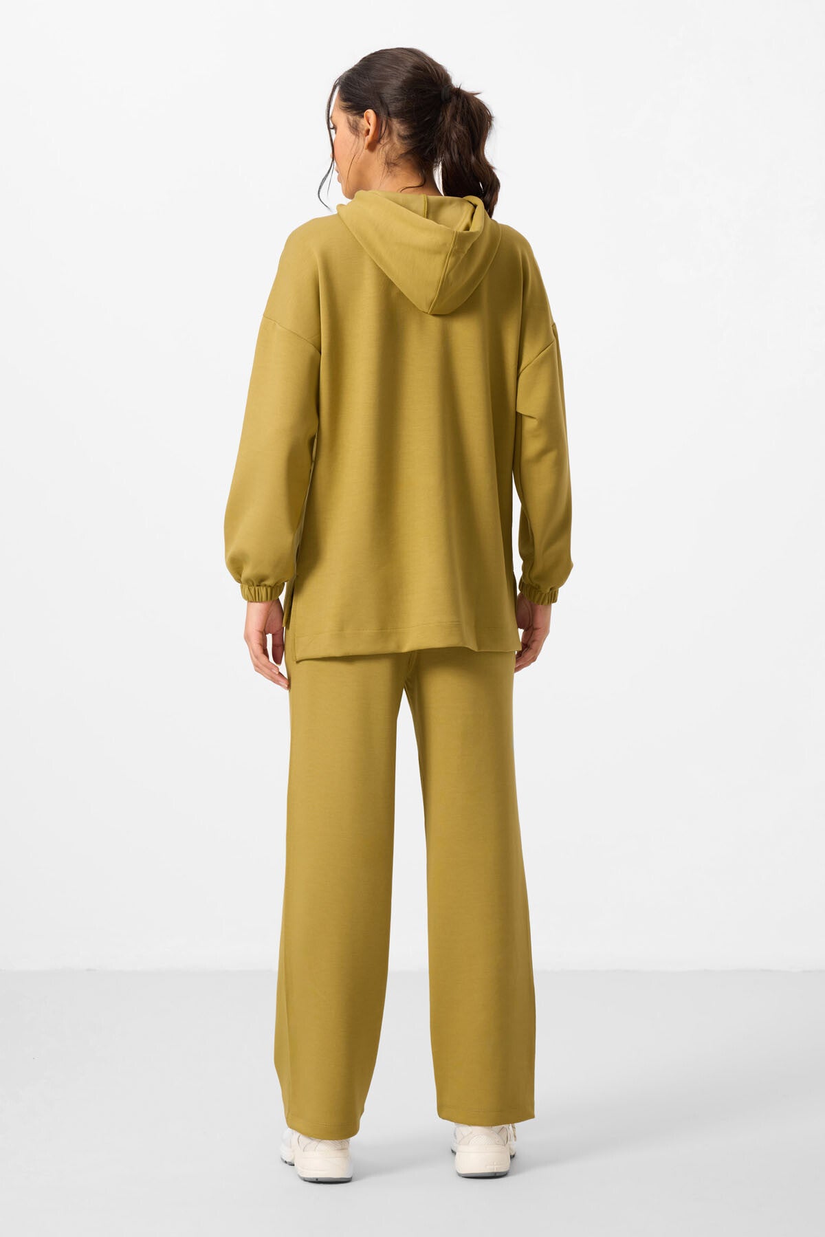 Dark Mustard Soft Textured Hooded Oversize Women's Tracksuit Tunic Set - 95348