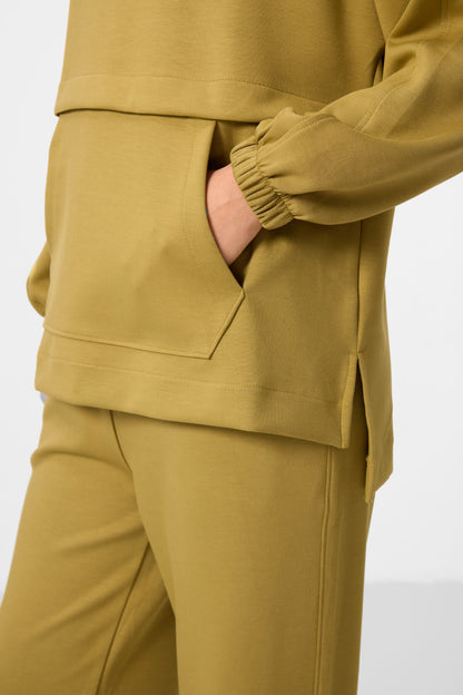 Dark Mustard Soft Textured Hooded Oversize Women's Tracksuit Tunic Set - 95348