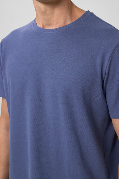 Dark Blue Textured Surface Comfort Fit Basic Men's T-Shirt - 88436