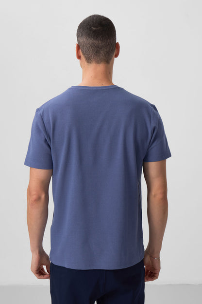 Dark Blue Textured Surface Comfort Fit Basic Men's T-Shirt - 88436