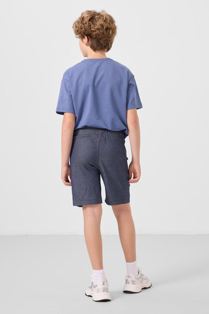 Dark, blue-coated cotton oversize fit woven lightweight flexible chino shorts set - 11275