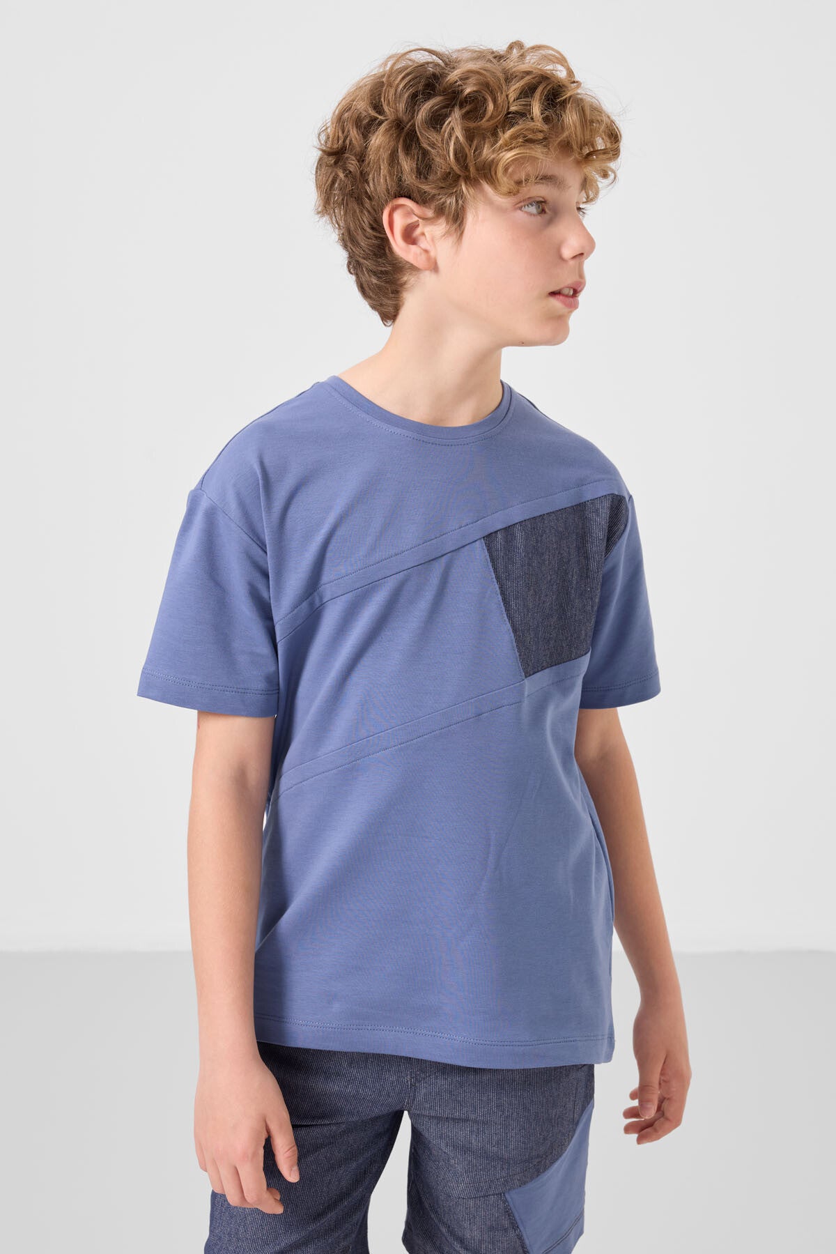 Dark, blue-coated cotton oversize fit woven lightweight flexible chino shorts set - 11275