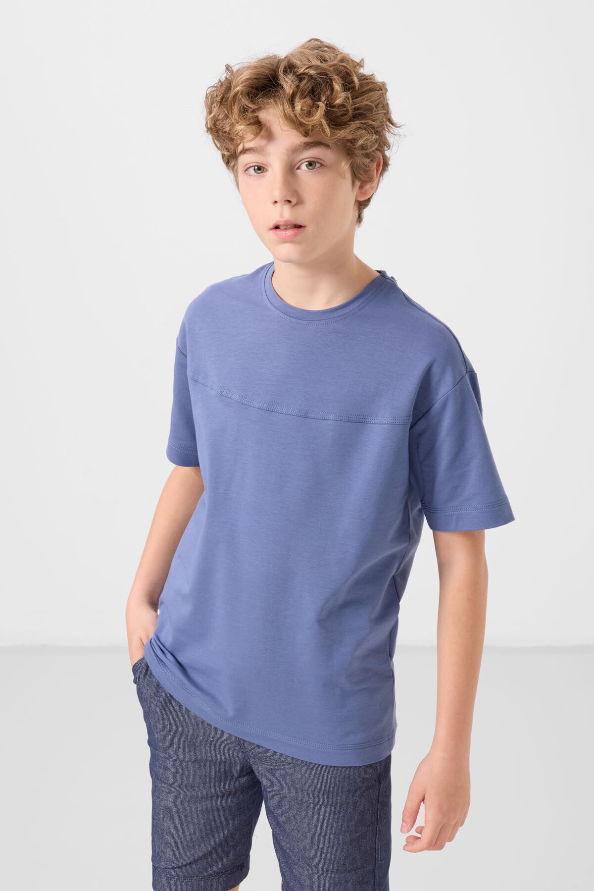 Dark blue-coated lacquered cotton oversize fit woven lightweight elastic Chino Shorts set - 11279