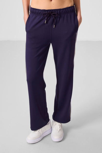 Dark Purple Soft Textured Side Panel Detailed Wide Leg Women's Palazzo Trousers - 94669