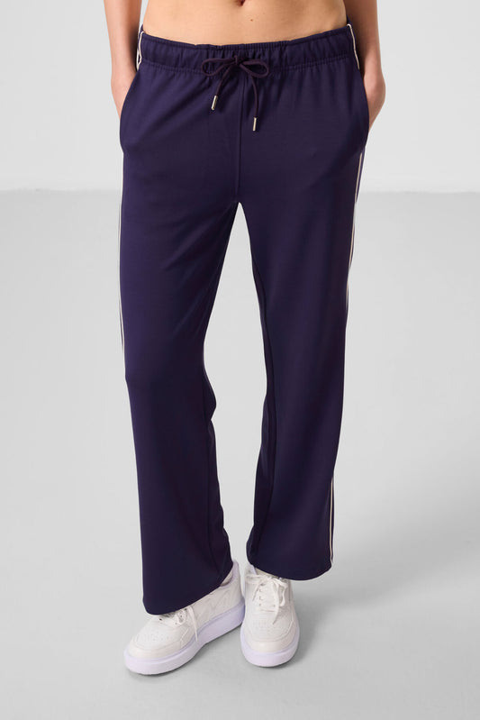 Dark Purple Soft Textured Side Panel Detailed Wide Leg Women's Palazzo Trousers - 94669