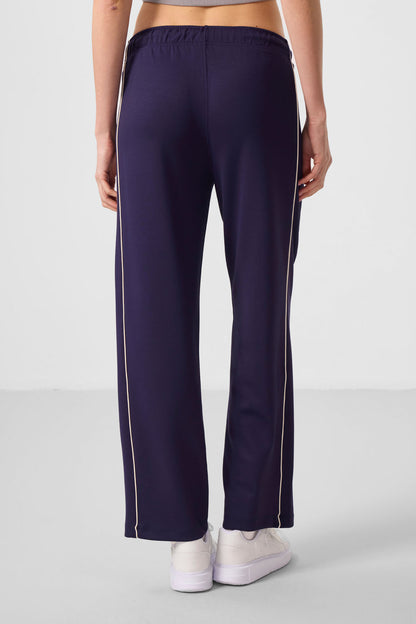 Dark Purple Soft Textured Side Panel Detailed Wide Leg Women's Palazzo Trousers - 94669
