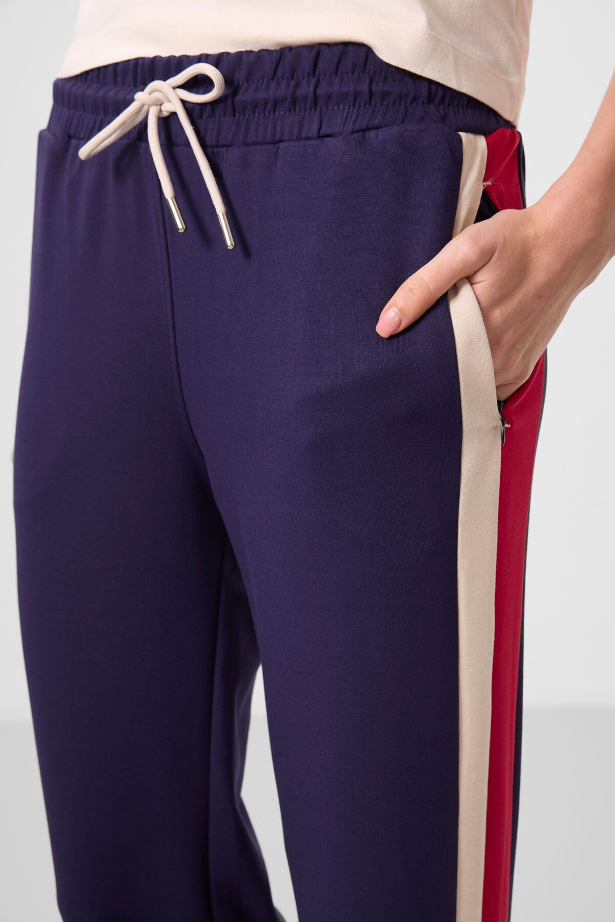 Dark Purple Soft Textured Side Panel Detailed Wide Leg Women's Palazzo Trousers - 94671