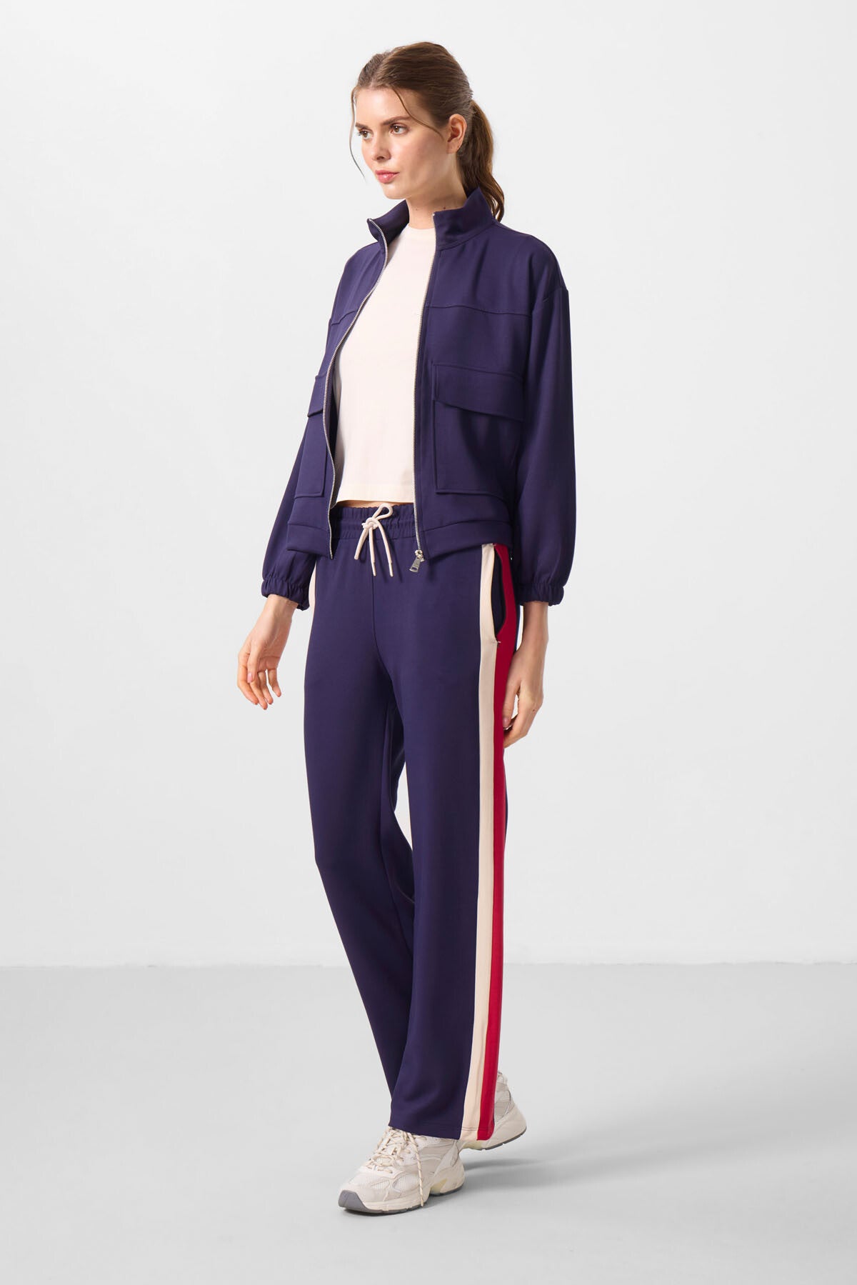 Dark Purple Soft Textured Side Panel Detailed Wide Leg Women's Palazzo Trousers - 94671