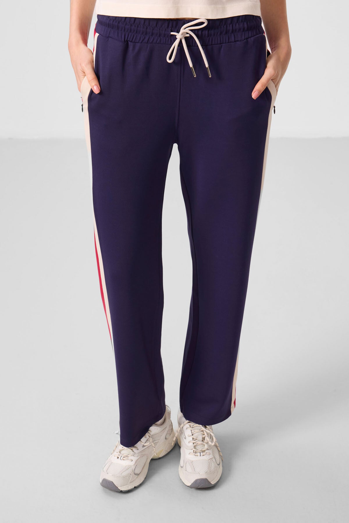 Dark Purple Soft Textured Side Panel Detailed Wide Leg Women's Palazzo Trousers - 94671