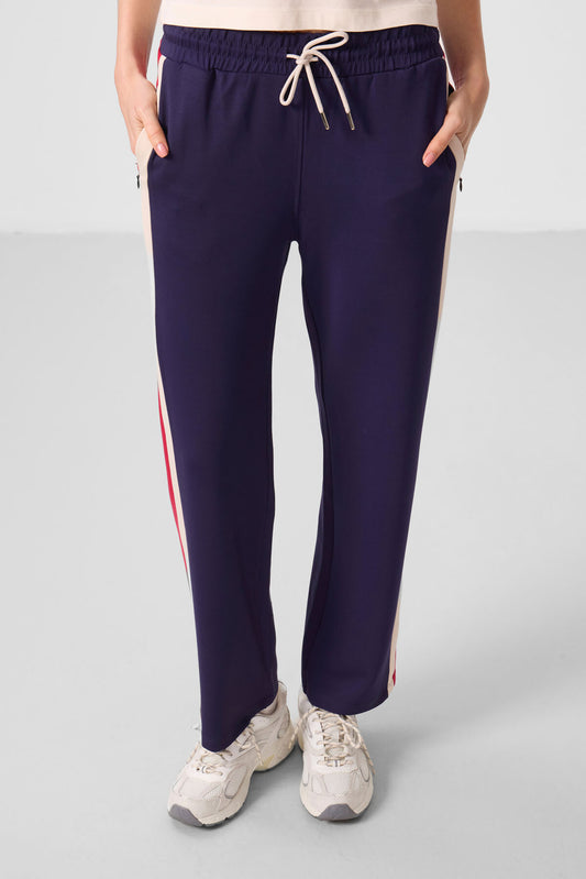 Dark Purple Soft Textured Side Panel Detailed Wide Leg Women's Palazzo Trousers - 94671